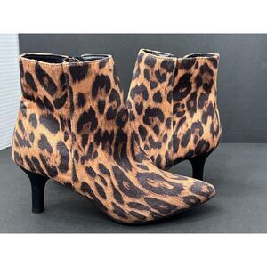 Rampage Leopard Animal Print Ram-Teeny Ankle Boots Pointed Toe Mid Heel Size 7